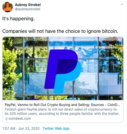 星球前线｜PayPal将入局加密交易？比特币或很快涨至2万美元