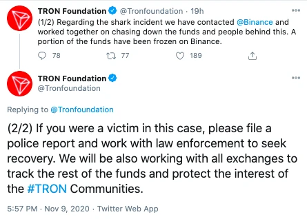 星球前线｜DeFi项目SharkTron跑路，波场联合币安冻结部分资金