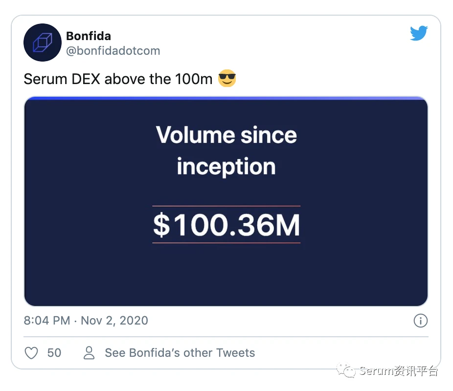 Serum简报：Serum DEX的交易总额达1亿美金