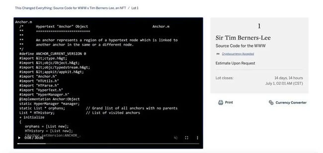 万维网源代码以NFT形式拍卖，价值或超 4.5 亿？