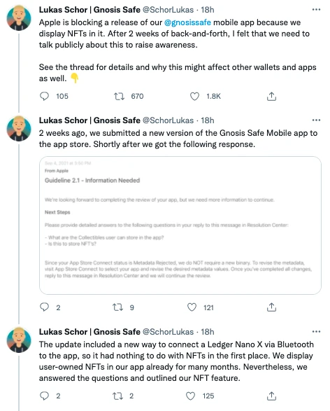 苹果App Store又“作妖”，以太坊钱包Gnosis因NFT功能无法发布