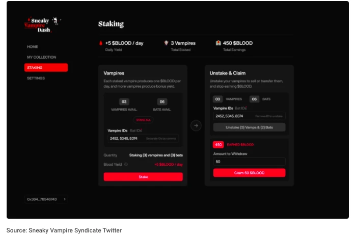 NFT项目Sneaky Vampire Syndicate将提供BLOOD质押并空投蝙蝠
