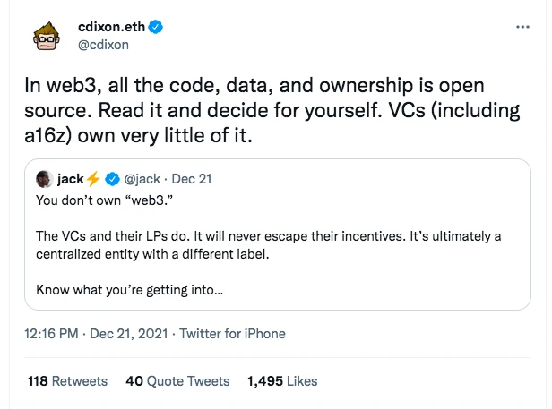 Jack Dorsey舌战a16z：Web3到底属于谁？