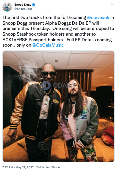 Snoop Dogg与Steve Aoki合作发布NFT EP-web3资讯-ODAILY