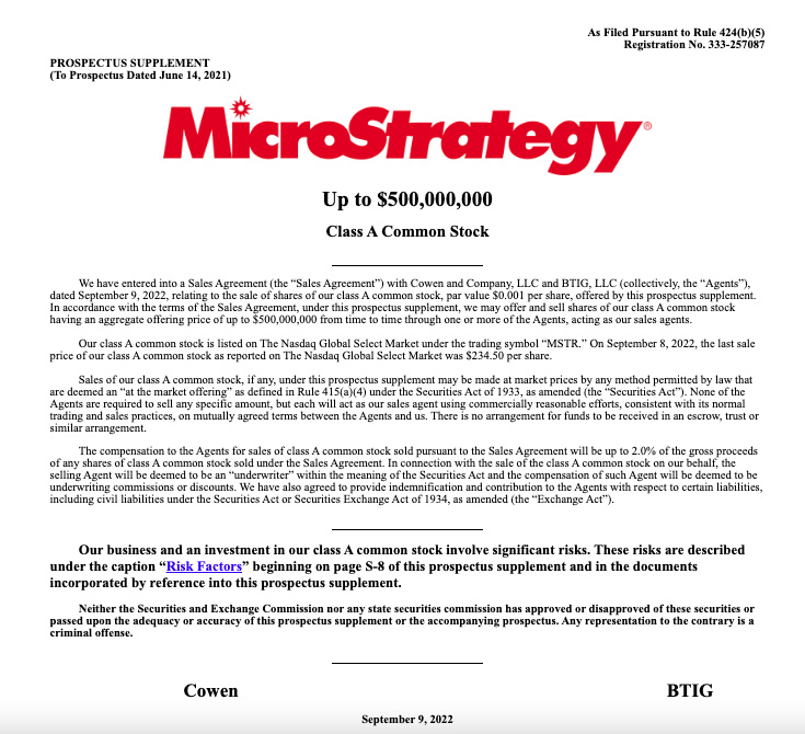 MicroStrategy计划出售5亿美元股票，或考虑买入更多比特币