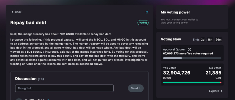 盗取Mango上亿资金后，黑客发起DAO提案试图“免罪”