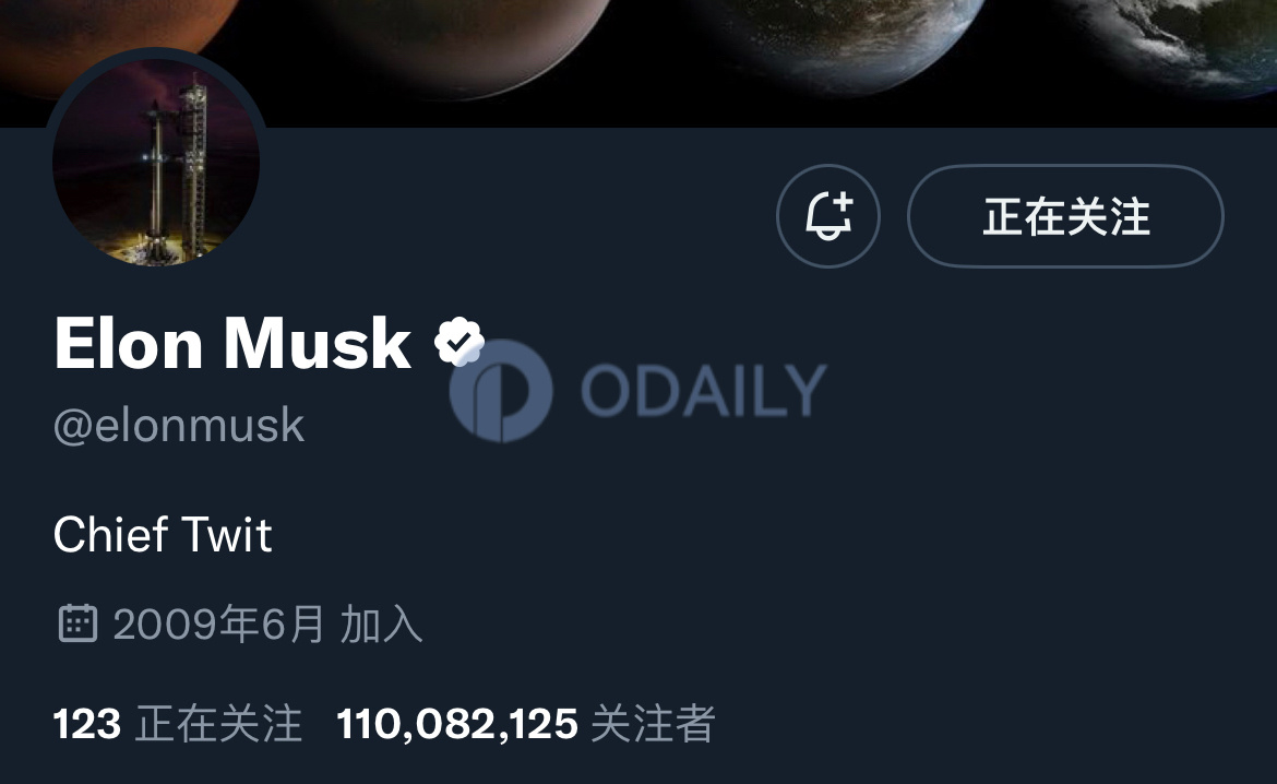 Elon Musk 将推特账户简介修改为“ Chief Twit ” - Odaily