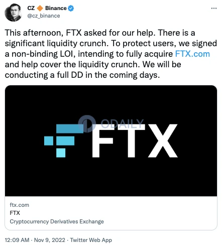 剧情史诗级逆转，CZ宣布将完全收购FTX