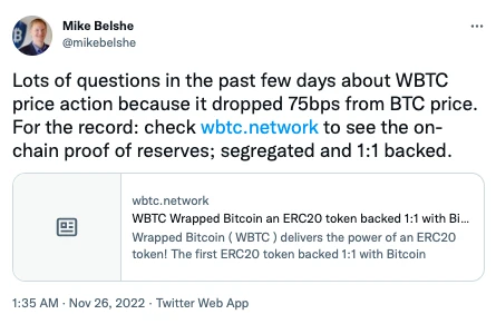 WBTC/BTC脱锚、最大铸造者为Alameda，FUD还是下一个大雷？