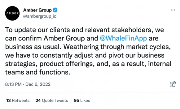 应对市场剧变，Amber Group进行战略和组织调整，称业务运营未受影响
