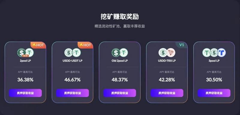 SUN平台智能矿池USDD-USDT LP最高APY超46%