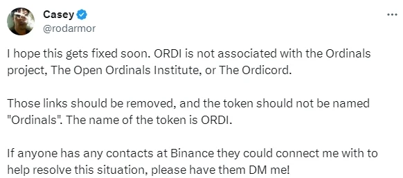 BTC Ecology-The founder of Ordinals asked Binance to remove ORDI, revealing the behind-the-scenes story