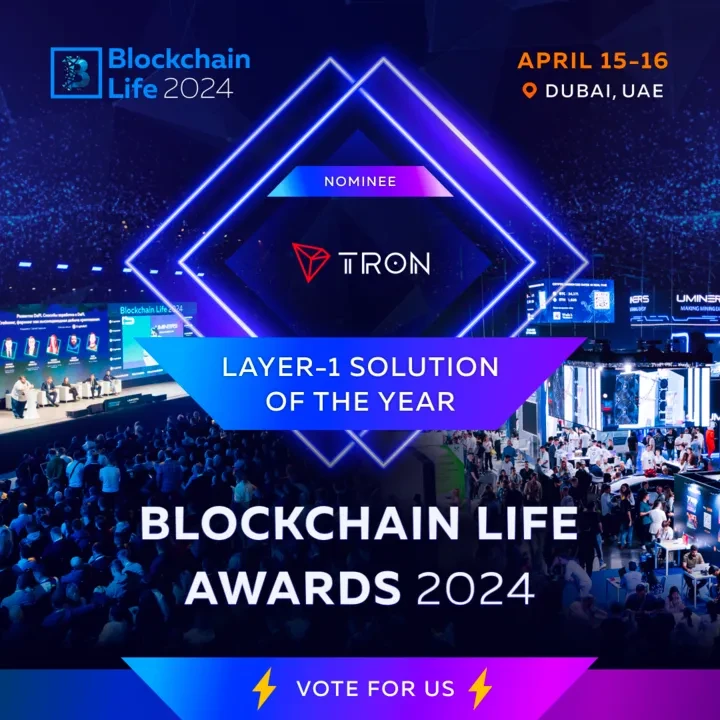 波场TRON与孙宇晨获Blockchain Life Awards 2024提名
