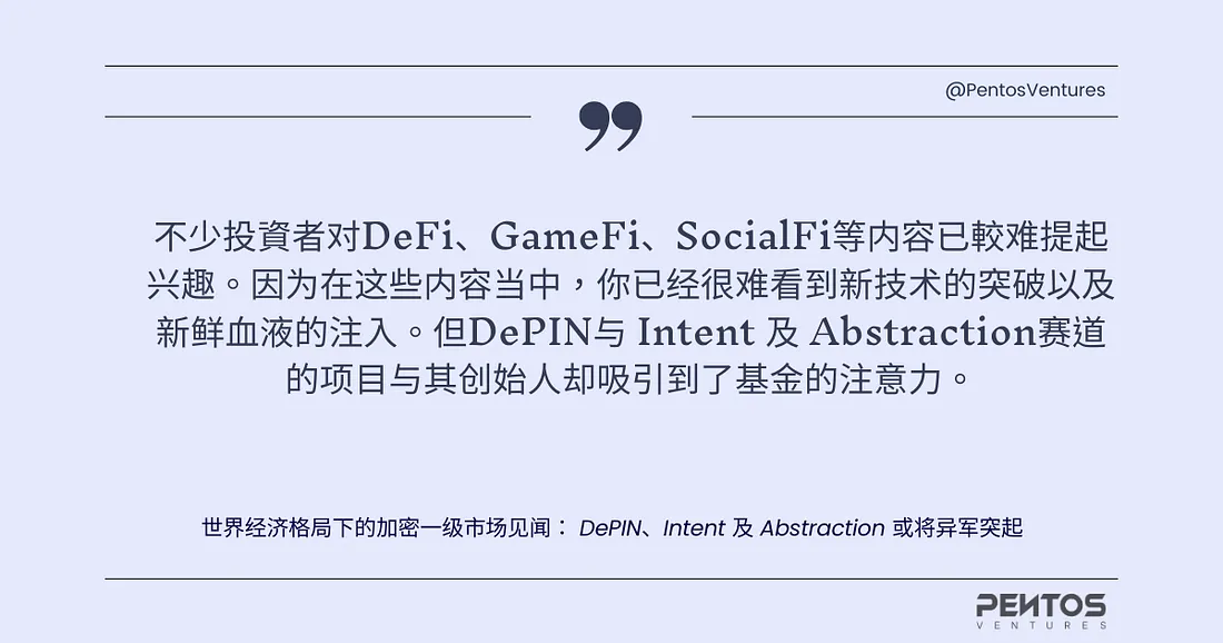 世界经济格局下的加密一级市场见闻： DePIN、Intent及Abstraction或将异军突起