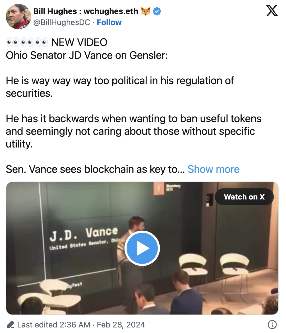 Trumps running mate JD Vance: a more pure Crypto supporter