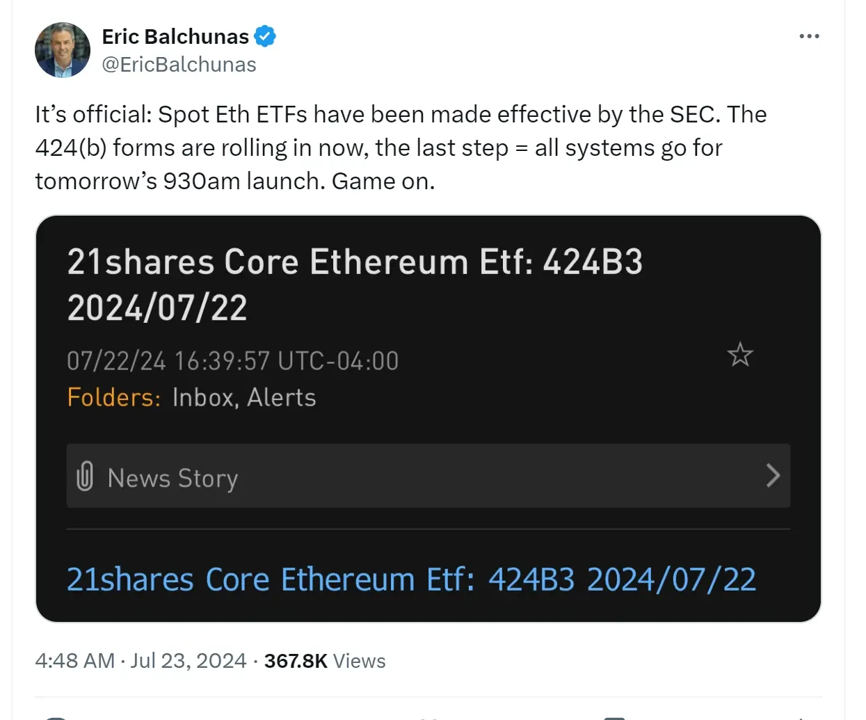 Ethereum spot ETF starts trading today. How big is the inflow and selling pressure?