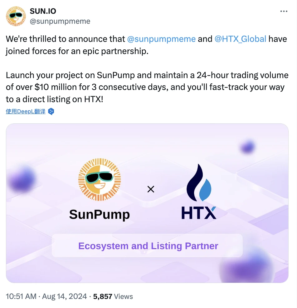 SunPump와 Huobi HTX는 TRON Meme 코인의 생태학적 발전을 공동으로 촉진하기 위해 생태학적 전략적 협력을 체결했습니다.