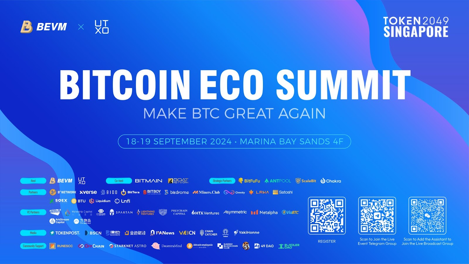 5일 전의 카운트다운, BEVM과 UTXO가 공동 주최하는 비트코인 테마 서밋 BTC ECO SUMMIT가 9월 18~19일 싱가포르  마리나 베이 샌즈 호텔에서 개최됩니다.