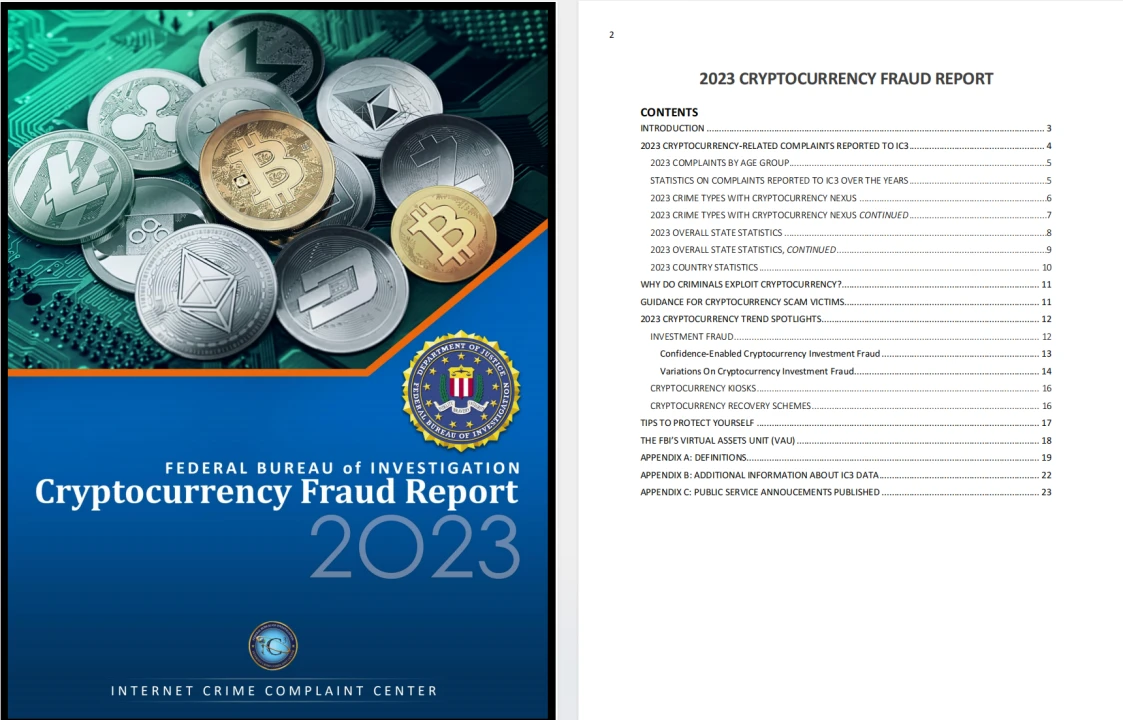 FBI、2023年の仮想通貨詐欺報告書を発表：年間を通じて6万9,000件の苦情があり、被害額は56億ドル以上