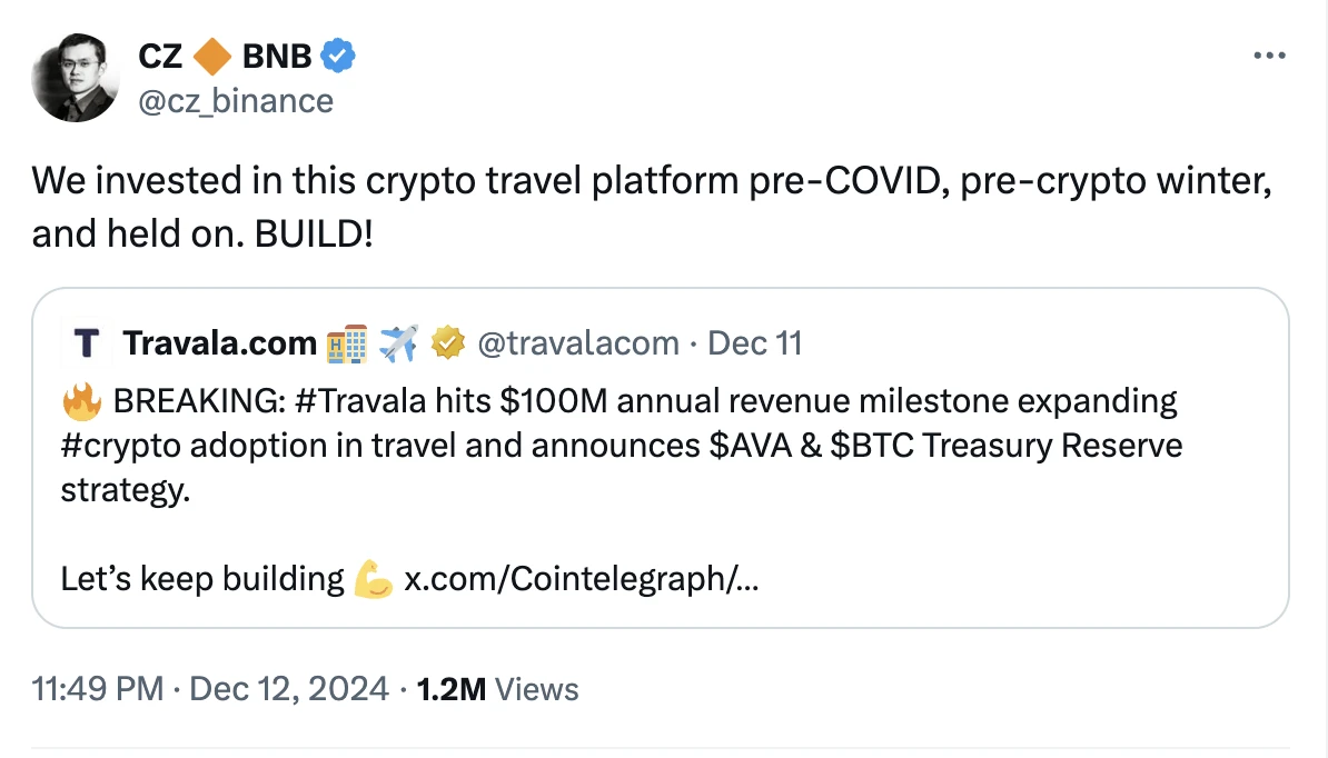 With a single-day increase of nearly 400%, CZs order project Travala actually has an annual revenue of 100 million US dollars