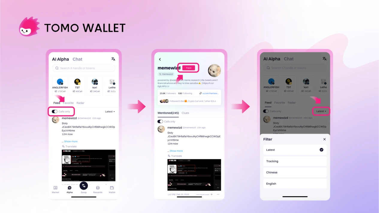 Tomo钱包推出AI Alpha功能，一键追踪推特币种情报