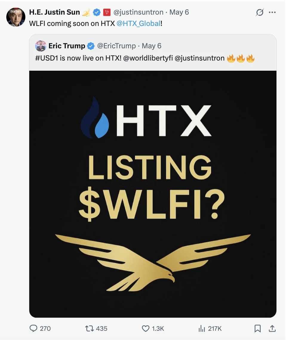 USD1上线引爆市场，火币HTX下一步瞄准WLFI？