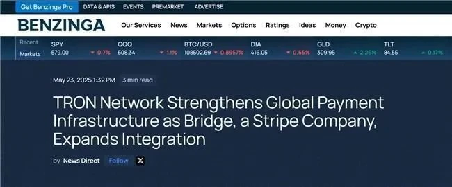 媒体报道 | 知名外媒报道：Stripe公司旗下Bridge扩大与波场TRON集成，夯实全球支付基建