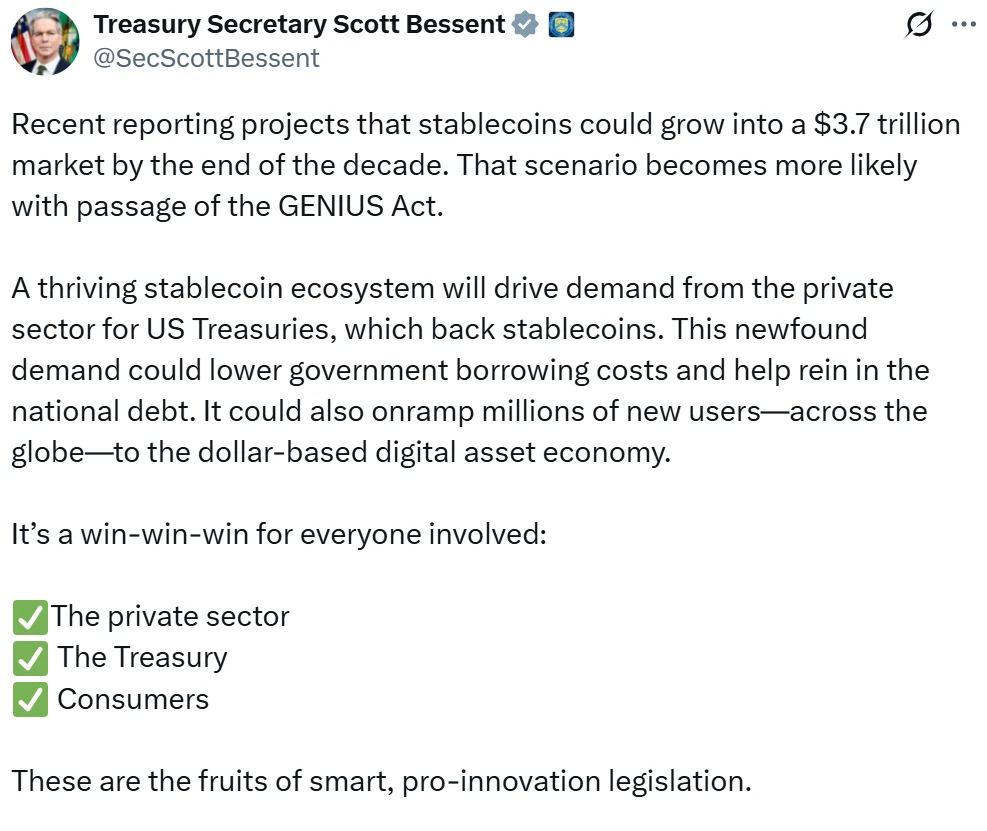 Arthur Hayes: The Treasury Department detonated the Trojan Horse, and stablecoins became the takeover hero of 10 trillion national debt